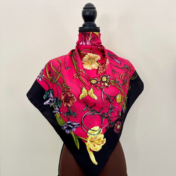 Gucci Silk Wrap Logo Flora Infinity Print Hot Pink Multicolor Scarf - Picture 1 of 16